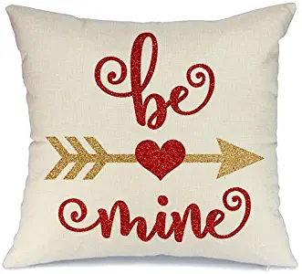 AENEY Valentines Pillow Cover 18x18 for Couch Hot Love Red Sweet Heart Be Mine Arrow Happy Valentine's Day Decorations Throw Pillow Home Decor Pillowcase Faux Linen Cushion Case Sofa A179