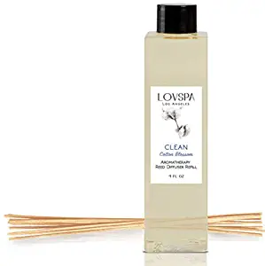 LOVSPA Clean Cotton Blossom Reed Diffuser Oil Refill with Reed Sticks | Fresh & Clean Laundry Linen Notes of Citrus, Florals, Vanilla Musk & Amber | Room Diffuser Sticks Refill