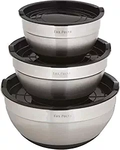Premium Stainless Steel Mixing Bowls with Lids by Fox Point.1.5 Qt., 3 Qt., 5 Qt. Mixing Bowl Set is Stackable with Non-Slip Silicon Bottom. 3 Mixing Bowl Set