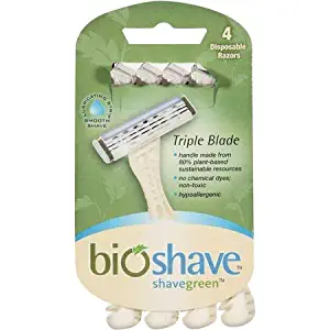 Bioshave Triple Blade Razors - 24 Count, Biodegradable Handle, Disposable Razors