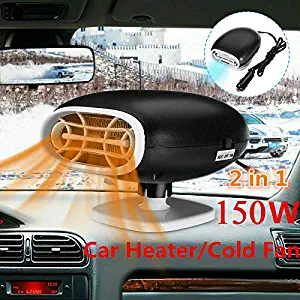 12V 150W Portable Car Heater - MASO 2 in 1 Fast Heating & Cooling Fan Defrost for Automobile Windscreen Defog & Keeping Warm (Black)