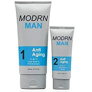 MODRN MAN Anti Aging Skin Care Set For Men | Ultimate Combination Men’s Face Wash & Shaving Cream | Premium All-in-One Men’s Anti Aging Moisturizer Cream with SPF 30