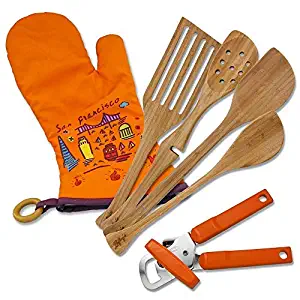 Left-handed Only from Lefty's Kitchen Tool Set Includes Left-handed Can Opener, 4 Bamboo Utensils, and Orange Mitt 6 Pcs.