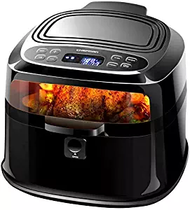 Chefman 6.5 Liter/6.8 Quart Air Fryer w/Rotisserie Function For The Perfect Fried Food, Oil-Free Programmable Air Roaster w/Cool-Touch Exterior, BPA Free, Rack & Frying Pan Accessories, 1200W, Black