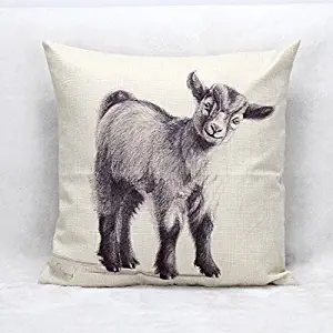 Acelive 16x16 Inches Cute Animal Goat Cushion Cover Cotton Linen Sham Square Pillowcase for Sofa Class Study Room Coffee House Decor Decoration