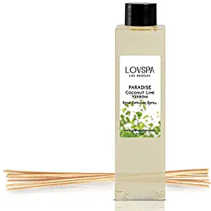 LOVSPA Paradise Coconut Lime Verbena Reed Diffuser Oil Refill with Replacement Reed Sticks | Tropical Blend of Lemon Verbena, Fresh Limes & Coconut, 4 oz | Made in The USA