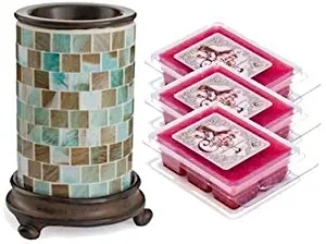 Sea Glass Glass Mosaic Illumination Fragrance Warmer Gift Set with 3 Courtneys Wax Melts - Mulberry