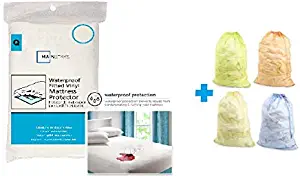 Mainstay' Vinyl Fitted Mattress Protector, White, Queen with Exclusive Bundle Laundry Bags