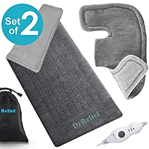 Heating Pad Gift Set of 2 - King Size 18" x 25" Shoulder Heating Pad and 12" x 24" Fast Heating Wrap with Auto Shut Off for Back, Neck and Shoulder, Abdomen, Waist Pain Relief, Dry/Moist Option - GRAY