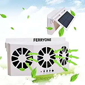 Solar Powered Car Fan Auto Front/Rear Window Air Vent Exhaust Fan Vehicle Radiator Vent with Ventilation By Ferryone (White)