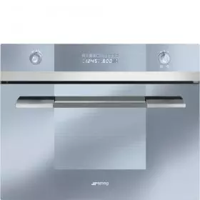 Smeg SCU45VCS1 24" Linea Series Built-In Speed Wall Oven with 1000 Watt Microwave True European Convection 10 Cooking Modes Stainless Steel Cavity and Digital LED Display in Stainless