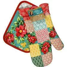 Town & Country Living PW Kitchen Set Oven Mitt Pot Holder Patchwork Design