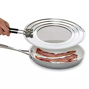 Splatter Screen Guard - Blocks Hot Grease Splash from Bacon, Shield Skin from Oil Burns, Universal Lid for Frying Pans, Easy to Clean & Dishwasher-Safe, Foldable Heat-Resistant Silicone Handle Skillet