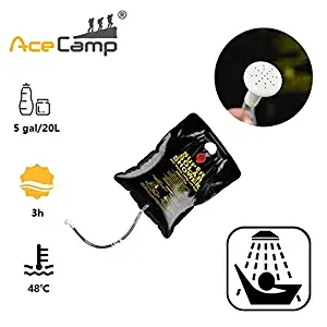 AceCamp Solar Heating Camping Shower Bag, Portable 5 Gallon Water Hanging Bag with Removable Hose and Shower Head for Bathing Outdoors, Backpacking, Hiking, Survival