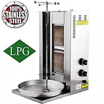 Full Set Meat Capacity 25 kg / 55 lbs. 2 Burner Propane Gas Spinning Grills Vertical Broiler Shawarma Gyro Doner Kebab Tacos Al Pastor Grill Trompo Machine Commercial or for Home Use