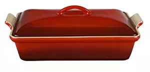 Le Creuset Heritage Stoneware 12-by-9-Inch Covered Rectangular Dish, Cerise (Cherry Red)