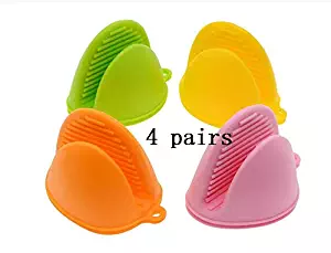 Rainbow - Ye Silicone Pot Holder Oven Mitt, Cooking Finger Protector Pinch Grips - Heat Resistant, 4 Pairs (Blue,Green,Pink,Orange)
