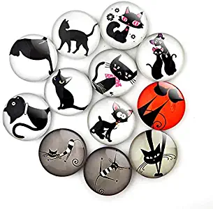 Black Cat Refrigerator Magnet Party Set of 12 Pack 3D Round Face For Silver Fridge Office Dry Erase Board Stainless Steel Door Freezer Whiteboard Cabinet Magnetic Great Fun for Adult Girl Boy Kid