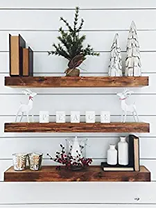 New England Wood Crafters Wooden Floating Shelves - Wall Decor for Home Kitchen, Bathroom, Bedroom - Rustic Pine Custom Office Organizer with Mounting Brackets - Set of 3 (7.5x1.5x36) (Golden Oak, 36)