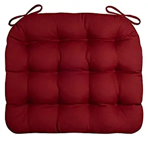 Barnett Home Decor Rocking Chair Seat Cushion w/Ties - Wine Red Cotton Duck (Solid Color) - Jumbo (XXL/Extra-Extra-Large) - Tufted, Reversible - Made in USA
