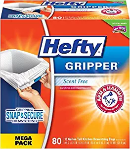 Hefty Gripper Kitchen Trash Bags 13 Gallon Garbage Bags - Clean Burst - Odor Control - 80 Count