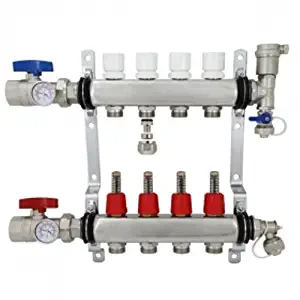 4 Port Stainless Steel PEX Heating Manifold w/PEX adapters