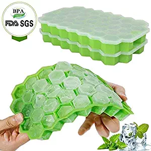 Ice Cube Trays with Lids,Bomstar 2 Pack Food Grade Silica Gel Flexible 74 Ice Trays with Spill-Resistant Removable Lid,BPA Free Ice Cube Molds for Whiskey Storage,Cocktail,Beverages