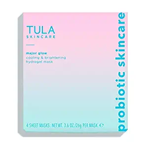 TULA Probiotic Skin Care Major Glow Cooling & Brightening Hydrogel Mask | Face Mask, Sheet Mask that Gives Instant Hydration and Immediate Glow, Contains Vitamin C and Papaya | Pack of 4