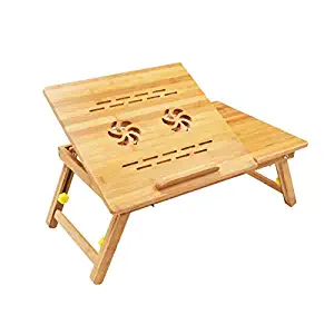 Ergonomic Adjustable Eco-Friendly Bamboo Laptop Desk with 2 CPU Cooling Fans, Lap or Standing Desk, Foldable Portable Trey, Computer, Book or Tablet Holder