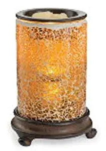CANDLE WARMERS ETC. Mosaic Glass Illumination Fragrance Warmer- Light-Up Warmer for Warming Scented Candle Wax Melts and Tarts or Essential Oils to Freshen Room, Crackled Amber