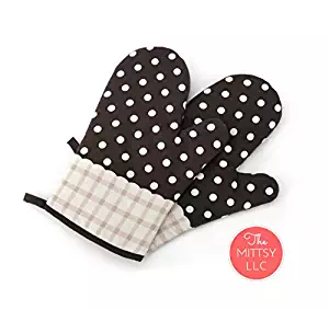 Set of Two Oven Mitts | Heat Resistant Cotton Kitchen Pot Holder Gloves for Cooking,Barbecue,Baking,Grilling (Dotted Brown)