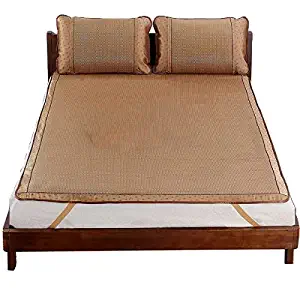 Qbedding Rattan Cooling Summer Sleeping Pad Mattress Topper & Pillow Shams Set, Queen, Plaid