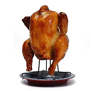 Ship from USA - Sttech1 Carbon Steel Can Chicken Roaster Rack - Vertical Roaster Chicken Holder with Drip Pan for Oven or Barbecue