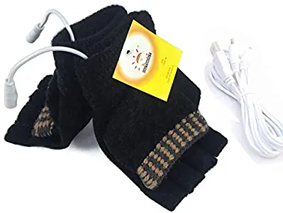 Unisex USB Heated Gloves Mitten Winter USB Powered Knitting Heated Laptop Gloves Half&Full Finger Mittens for Women Men Girls Boys- Best Winter Gift Choice (Men's Black)