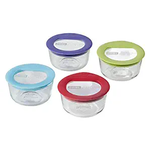 Pyrex 8 Piece Ultimate Food Storage Set, Clear with 4 Assorted Color Glass Lids