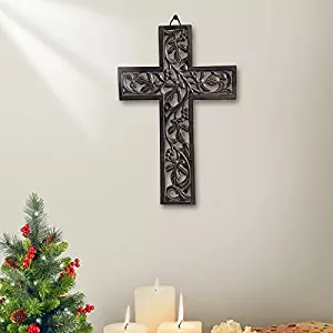 Wooden Wall Hanging Cross Handmade Antique Design Religious Altar Home Living Room Décor Accessory (Design 1)
