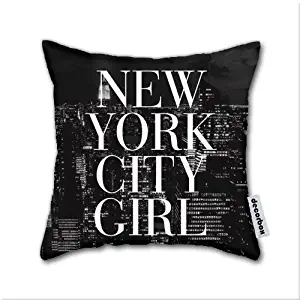 Decorbox Cotton Linen Throw Pillow New York City Girl Black & White Skyline Vogue Typography Cotton Linen Square Decorative Throw Pillow Case Cushion Cover 18 X 18 Inch