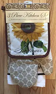 The Pecan Man Terry Everyday Kitchen OVEN MITT & Pot Holder and Towel Set of 3*Sunflower