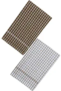Kuk's Cuisine Kitchen Towels - Ultra Absorbent - 100% Cotton - Size: Jumbo (25.5 in x 17.7 in) - AKA European Tea Towels, Dish Cloths, Dish Towels - Checkered Pattern - Set of Two (Brown & White)