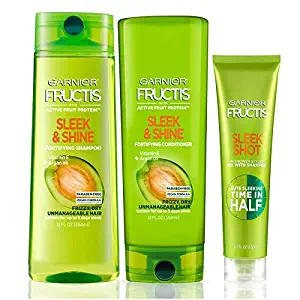 Garnier Hair Care Fructis Sleek & Shine Shampoo, Conditioner, and Sleek Shot In-Shower Styler, For Frizzy, Dry Hair, Paraben Free Formulas, 1 Kit