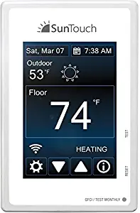 SunTouch Connect WiFi enabled Touchscreen Programmable Thermostat [universal] Model 500875 (low-profile floor heat control, 120/240V, bright white + paintable beauty ring) includes floor sensor