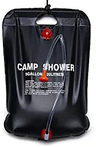 Huien Camp Shower, Portable Solar Shower Camping Bag 5 Gallon Ultralight PVC Black Bag for Summer Camping Outdoor Hiking Travel