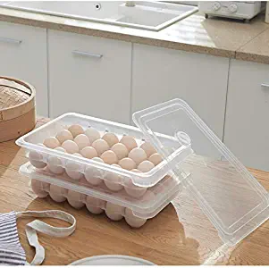 Egg Holder for Refrigerator, Plastic Egg Containers for 24 Eggs tray Storage Box with Lid, Egg Carrier Dispenser Stackable to Protect and Keep Fresh - Clear (Two Pack)