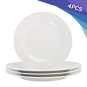 Porcasa Porcelain Plates, White Round Dinner Plates, 10.5 inch, Set of 4