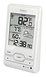 Oregon Scientific BAR206 Weather Forecast Temperature Station, Outdoor/Indoor Temperature Range, 433 Mhz Signal Frequency, Weather Forecast Icon, Ice Alert, Atomic Clock/Calendar, Desktop Only, White