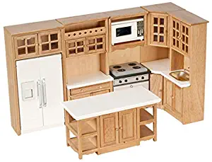 Dollhouse Miniature 1:12 Scale Complete 8 Piece Kitchen Furniture Set in Oak