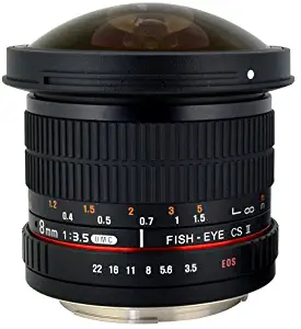 Rokinon HD8M-C 8mm f/3.5 HD Fisheye Lens with Removeable Hood for Canon DSLR 8-8mm, Fixed-Non-Zoom Lens