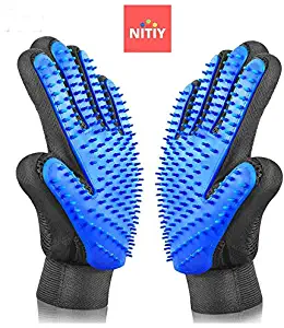 Nitiy - Pet Grooming Gloves - One Pair [Enhanced Design] for Cats, Dogs & Horses - Efficient Pet Hair Remover, Deshedding Brush, Mitt for Long & Short Fur, Massage Gloves for Pet Comfort