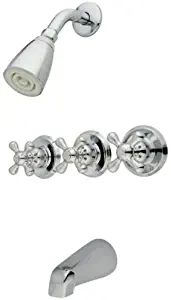 Kingston Brass KB231AX Tub and Shower Faucet with 3-Cross Handle, Polished Chrome