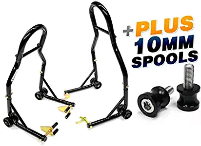 Venom Motorcycle Front+Rear Dual Lift Stand - w/Spools For Kawasaki EX650 Ninja 650R 2006-2011